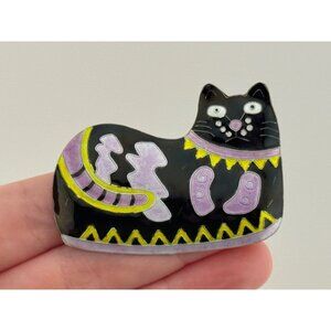 Sterling Silver Cat Brooch Multicolor Enamel Pin